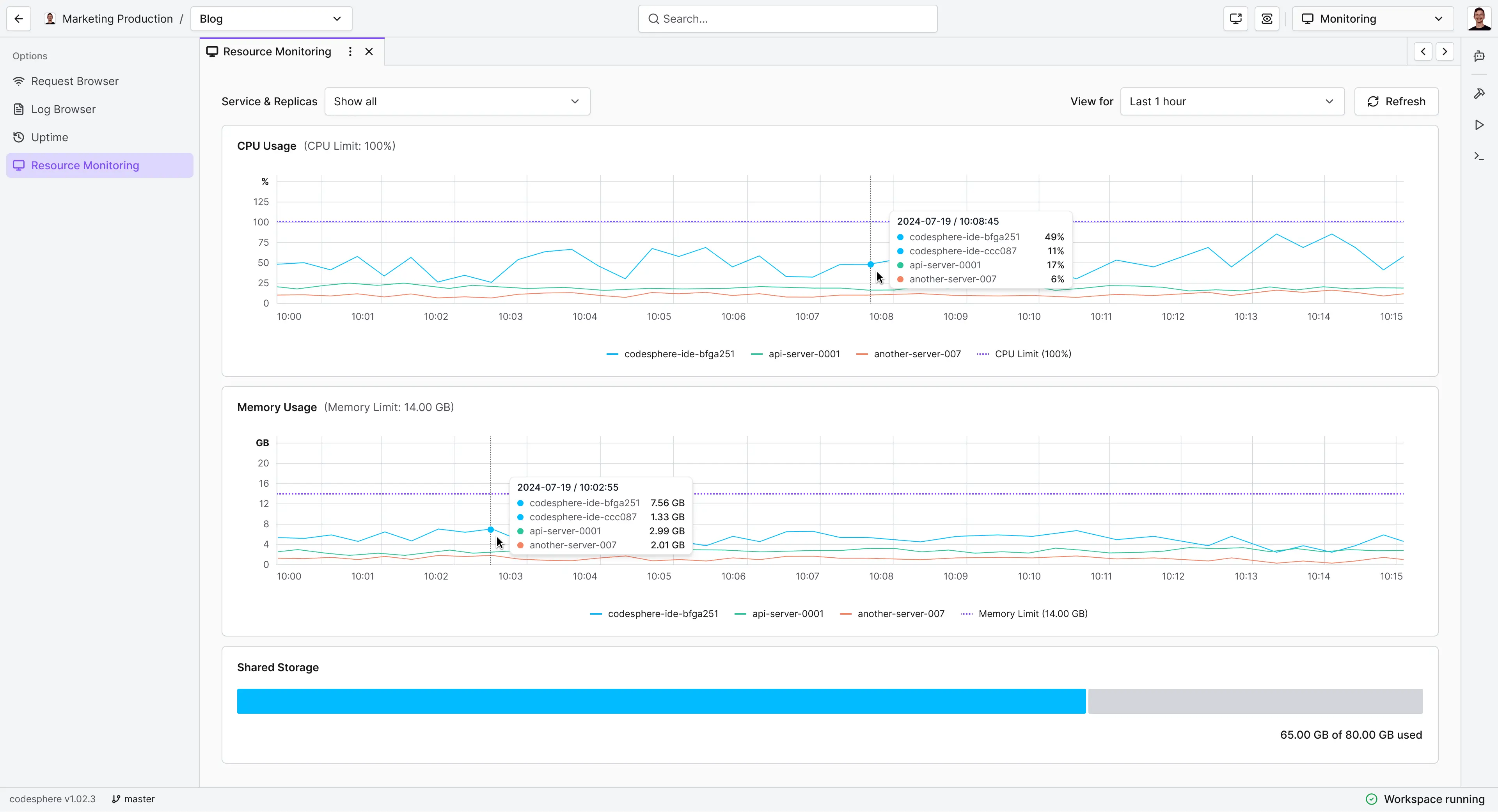 Uptime monitor interface screenshot